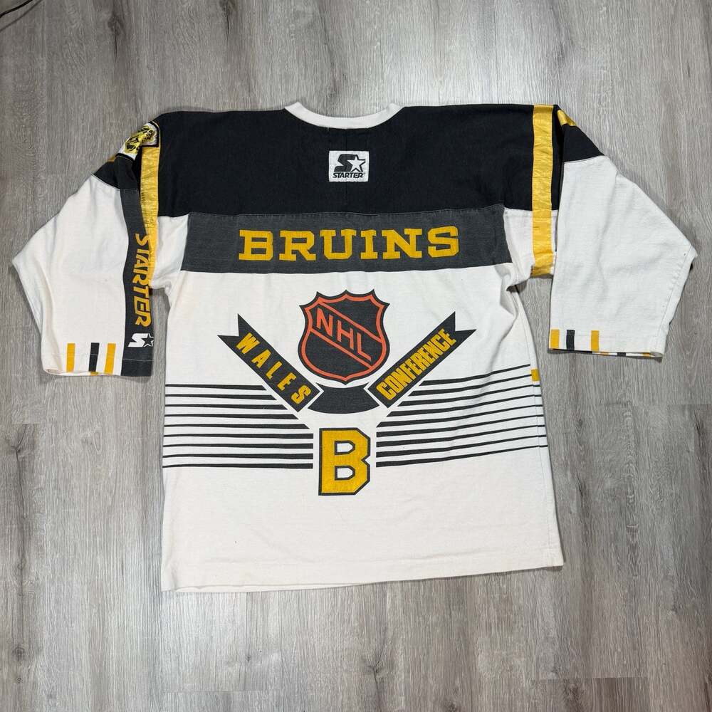 Vintage 90s Starter Boston Bruins NHL Long Sleeve Jersey Sweater AOP Grunge - Picture 2 of 13